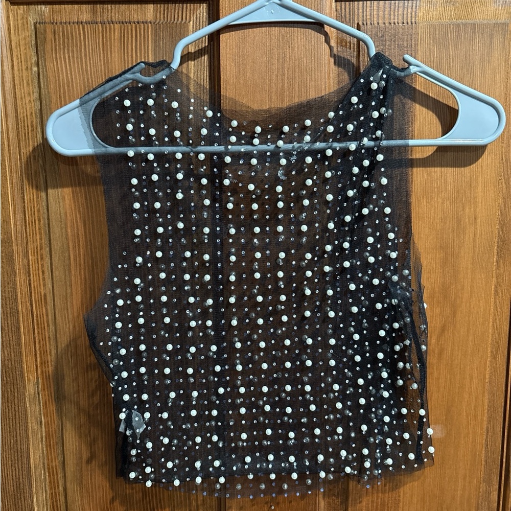 Amazon Black Beaded Sheer Crop Top
